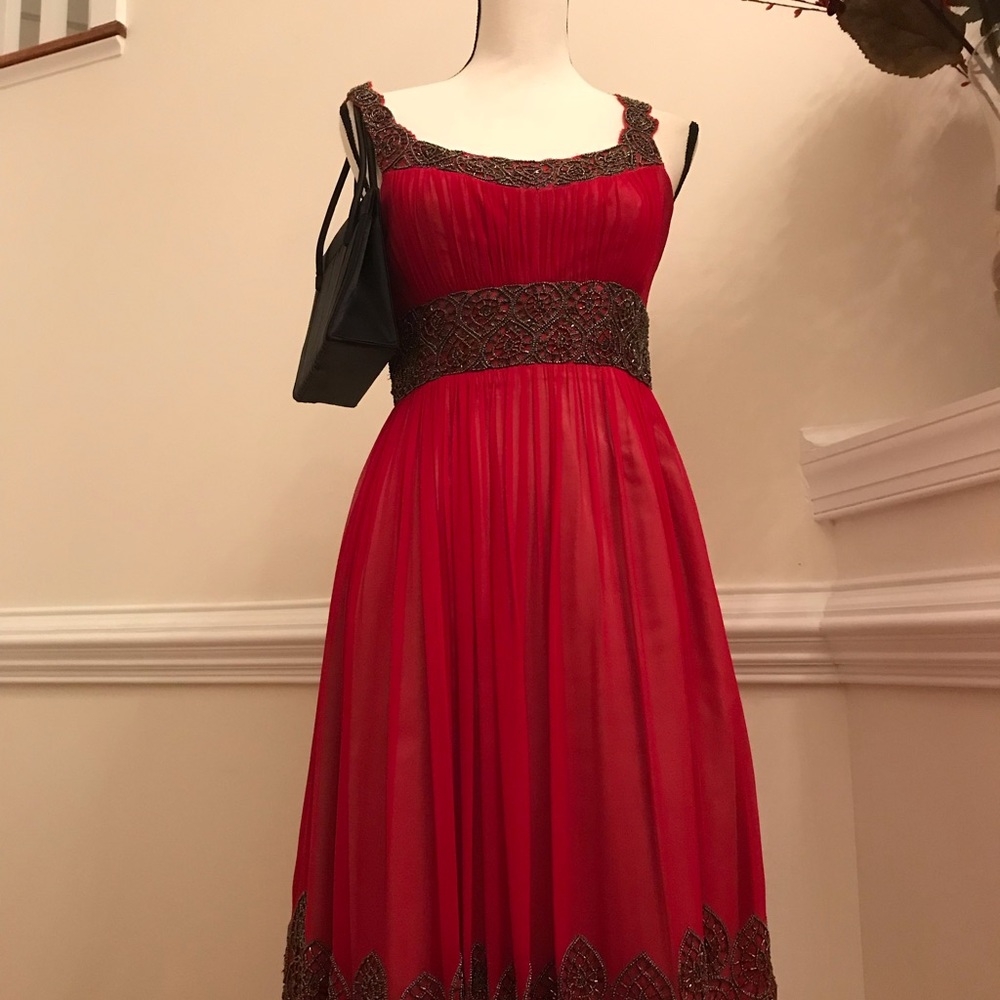 NWT. Adrianna  Papell red beaded dress